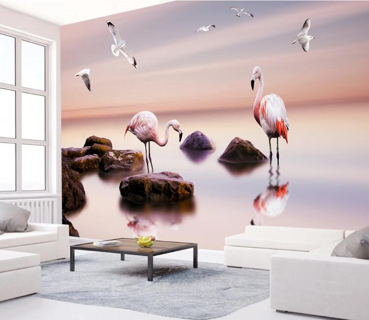 3D Stone Flamingo WC2454 Wall Murals