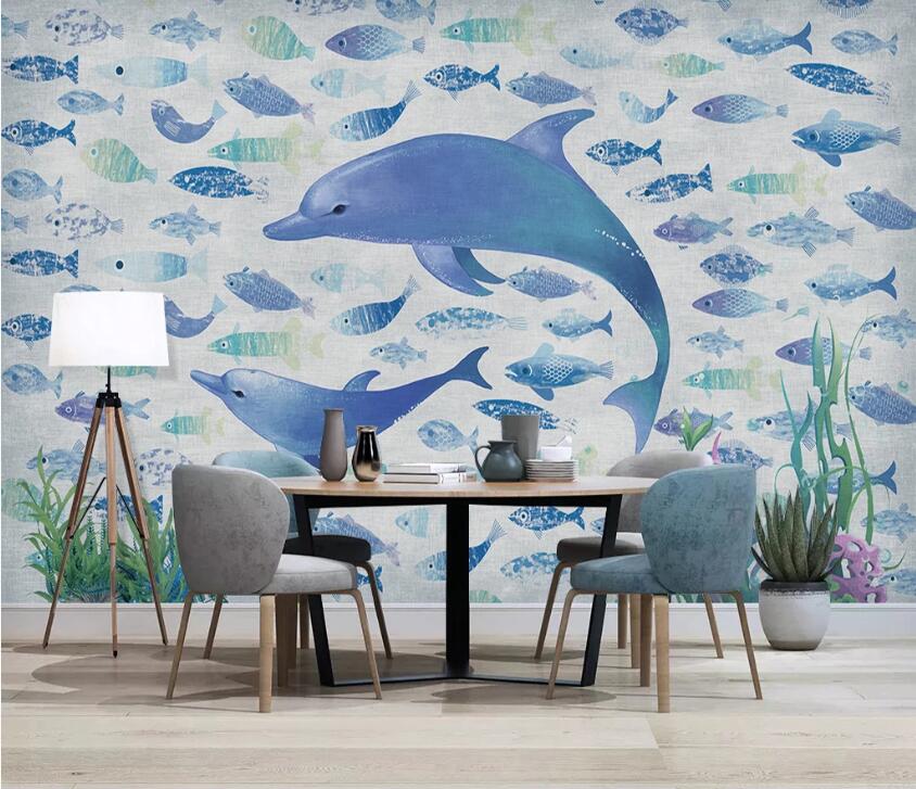 3D Blue Dolphin WC2361 Wall Murals