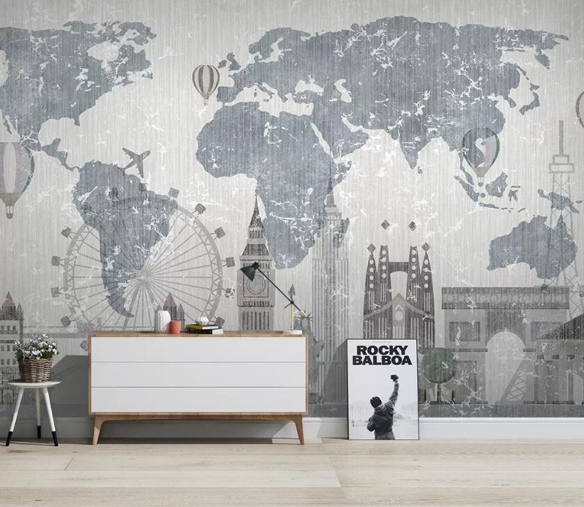3D Gray Map WC14 Wall Murals Wallpaper AJ Wallpaper 2