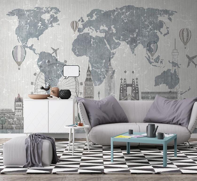 3D Gray Map WC14 Wall Murals Wallpaper AJ Wallpaper 2