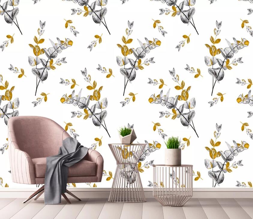 3D Golden Leaves WC22 Wall Murals Wallpaper AJ Wallpaper 2