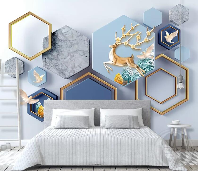 3D Deer Pigeon WC2033 Wall Murals