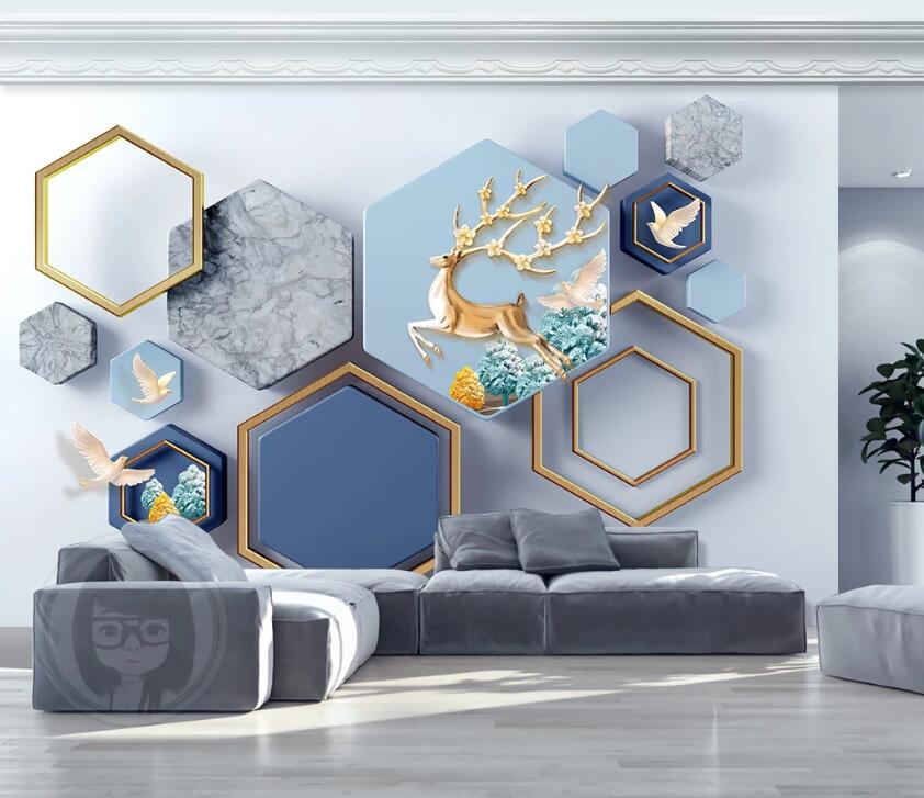 3D Deer Pigeon WC2033 Wall Murals