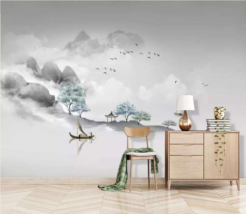 3D Pavilion Boat WC1861 Wall Murals