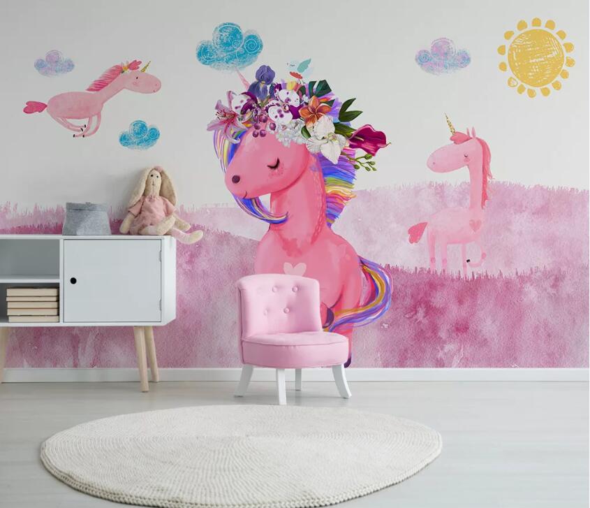 3D Pink Unicorn WC1819 Wall Murals