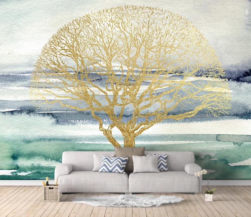 3D Golden Tree WC56 Wall Murals Wallpaper AJ Wallpaper 2