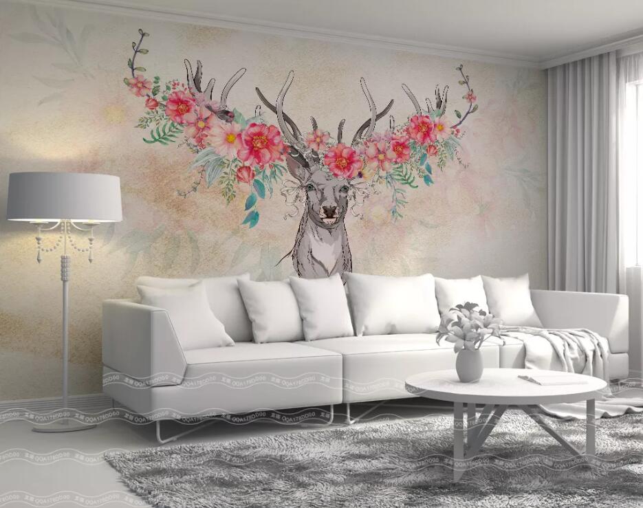 3D Elk Flowers WC35 Wall Murals Wallpaper AJ Wallpaper 2
