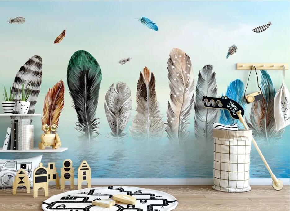 3D Colored Feather WC24 Wall Murals Wallpaper AJ Wallpaper 2