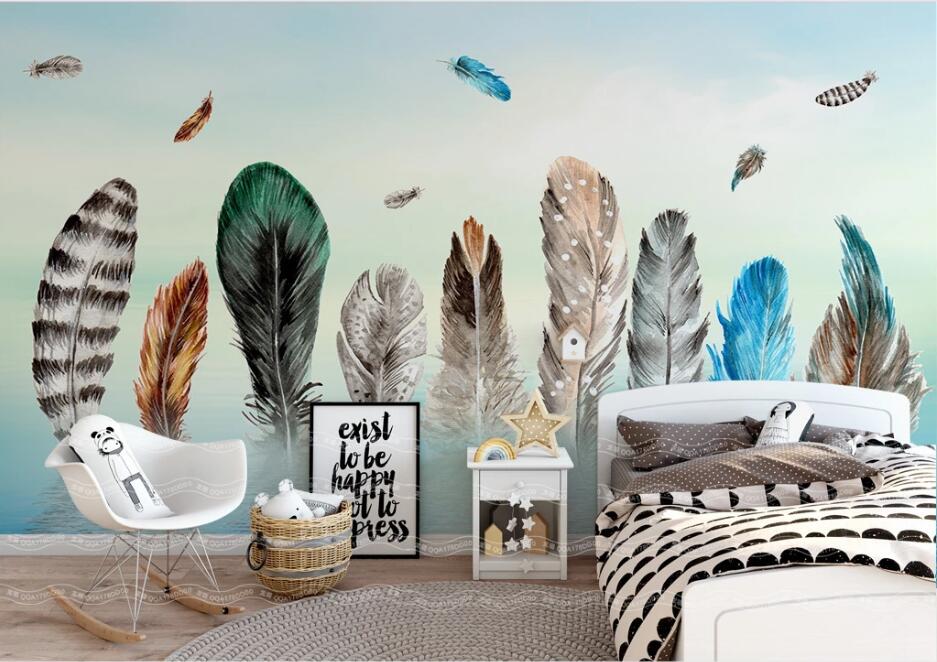 3D Colored Feather WC1561 Wall Murals