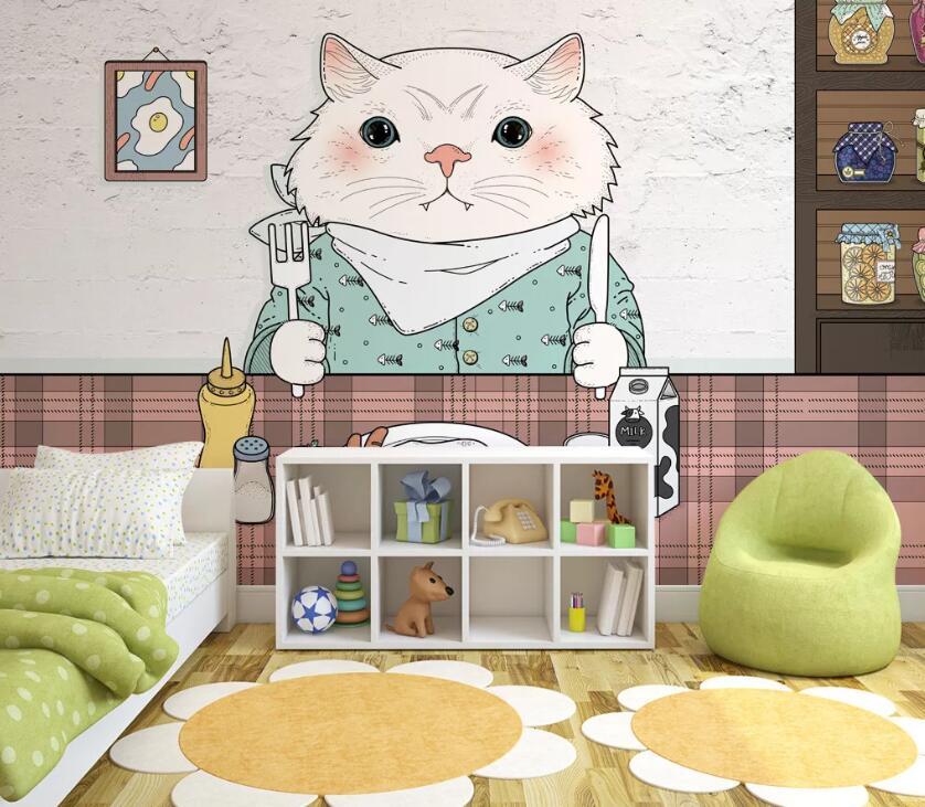 3D Big White Cat WC12 Wall Murals Wallpaper AJ Wallpaper 2