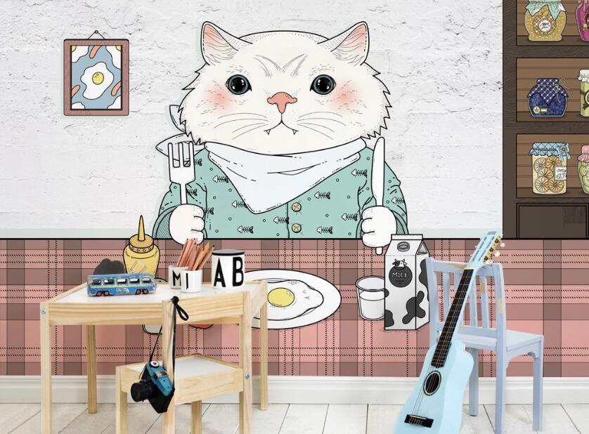 3D Big White Cat WC12 Wall Murals Wallpaper AJ Wallpaper 2