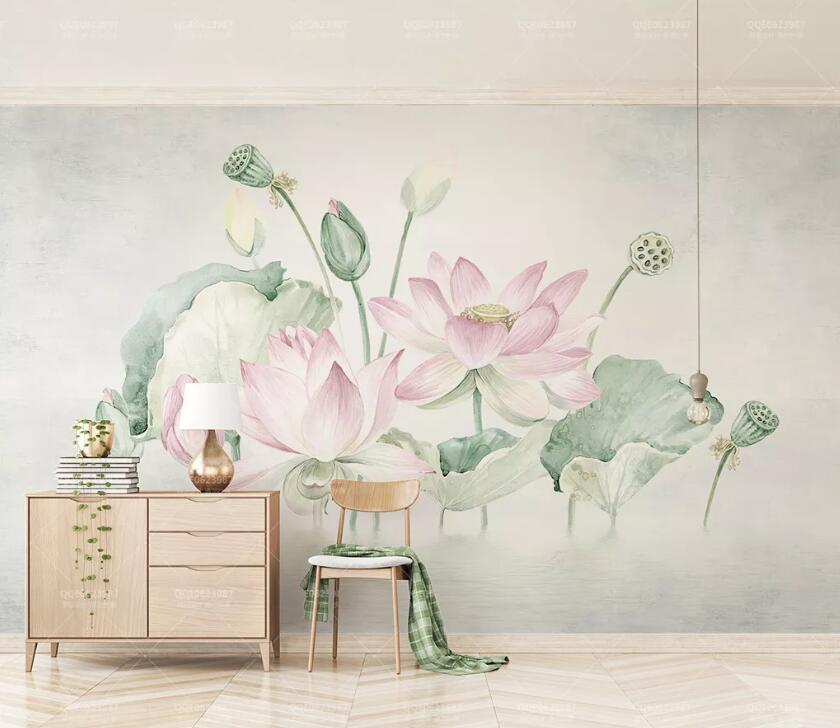 3D Pink Lotus WC26 Wall Murals Wallpaper AJ Wallpaper 2