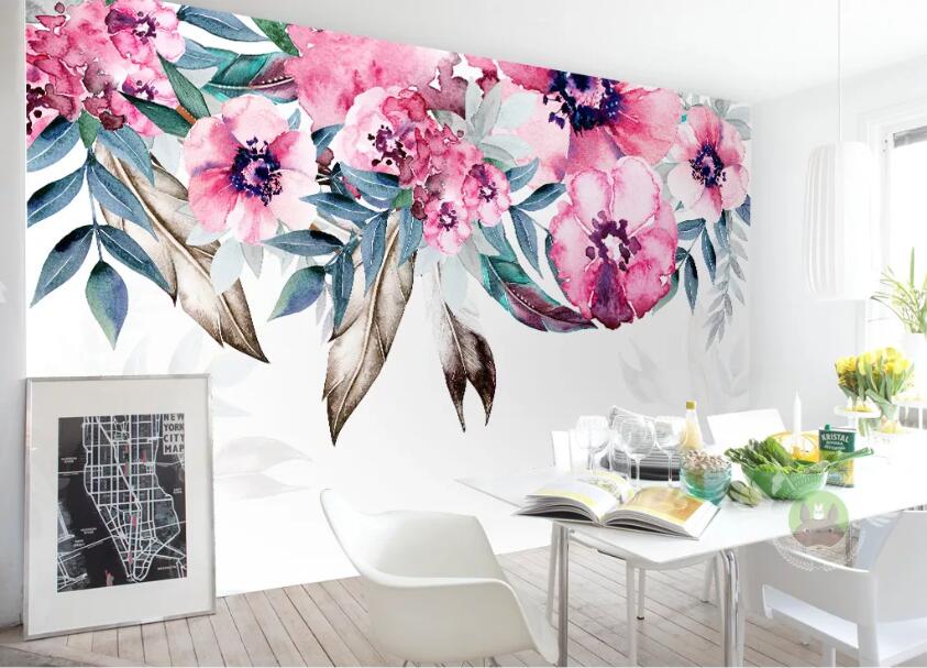 3D Pink Flowers WC96 Wall Murals Wallpaper AJ Wallpaper 2