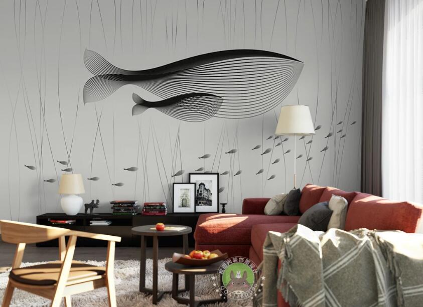 3D Line Fish WC70 Wall Murals Wallpaper AJ Wallpaper 2