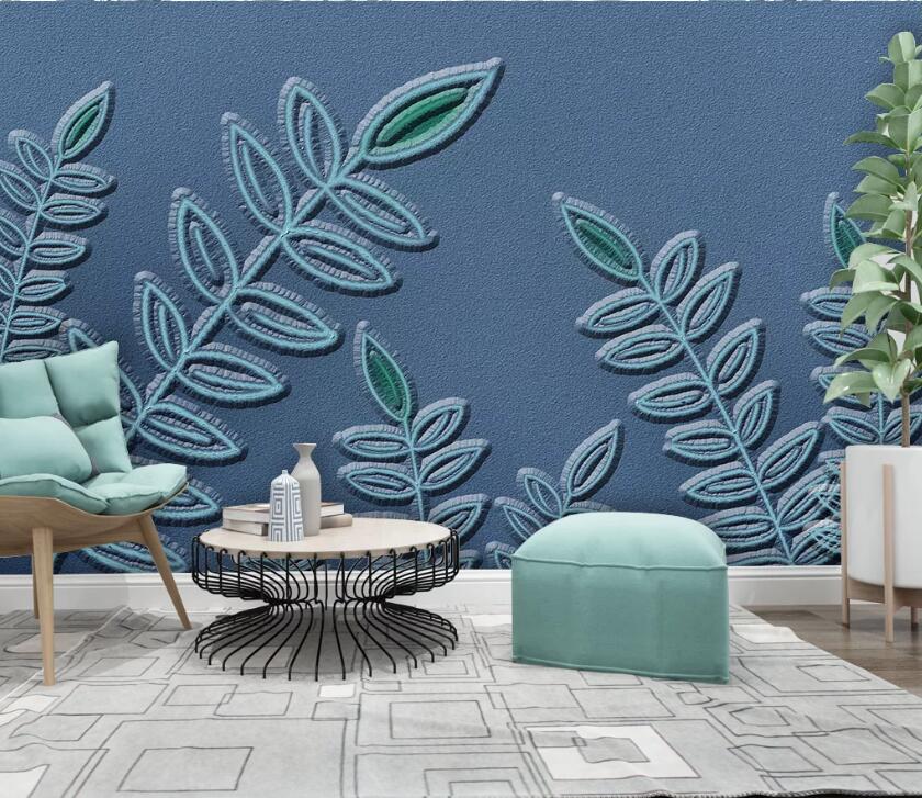 3D Blue Leaves WC72 Wall Murals Wallpaper AJ Wallpaper 2