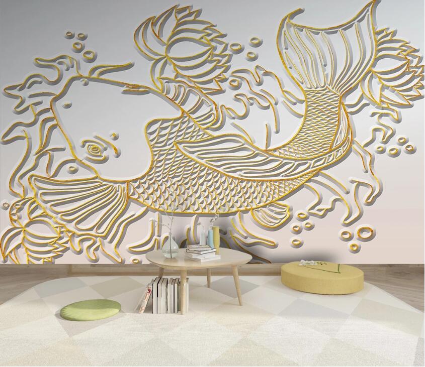 3D Carving Goldfish WC52 Wall Murals Wallpaper AJ Wallpaper 2