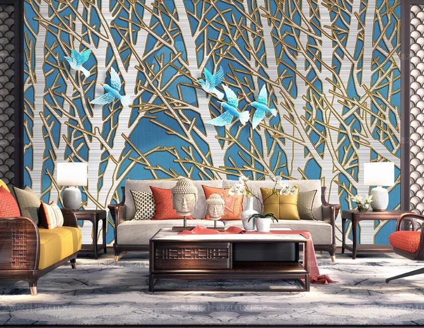 3D Bird Branch WC42 Wall Murals Wallpaper AJ Wallpaper 2