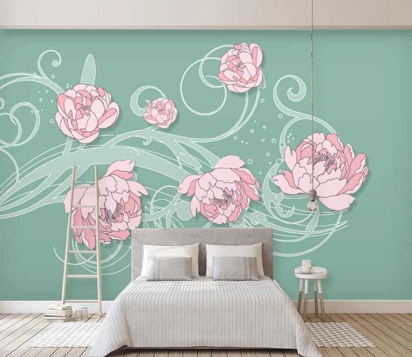 3D Pink Flowers WC23 Wall Murals Wallpaper AJ Wallpaper 2