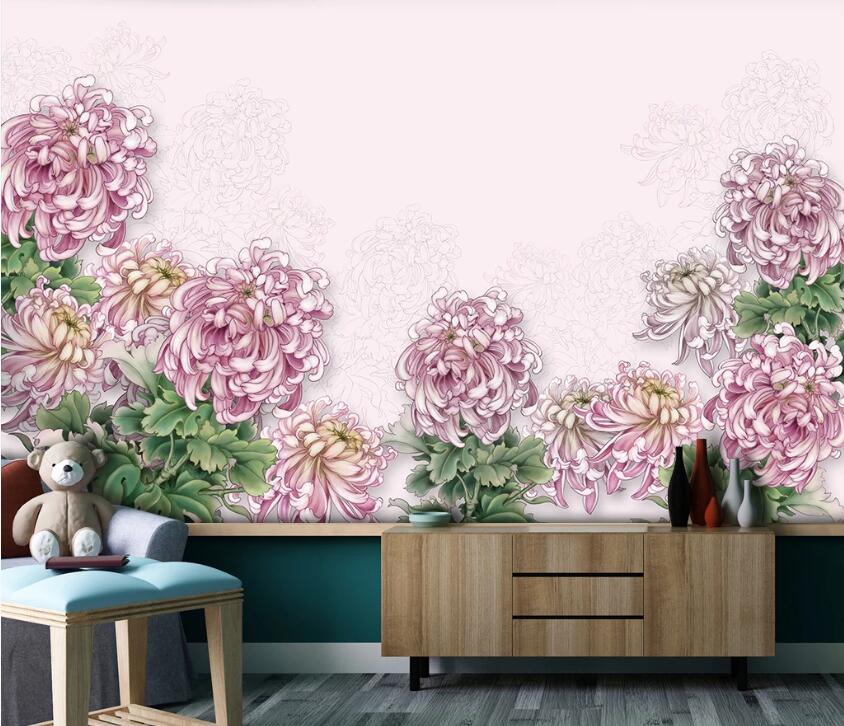 3D Purple Flowers WC12 Wall Murals Wallpaper AJ Wallpaper 2