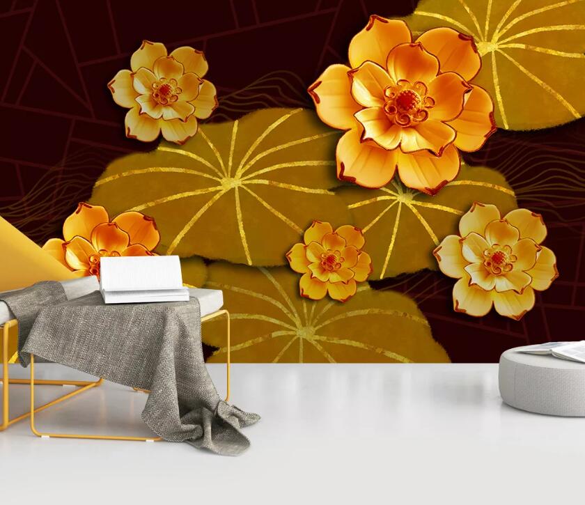 3D Golden Lotus WC10 Wall Murals Wallpaper AJ Wallpaper 2