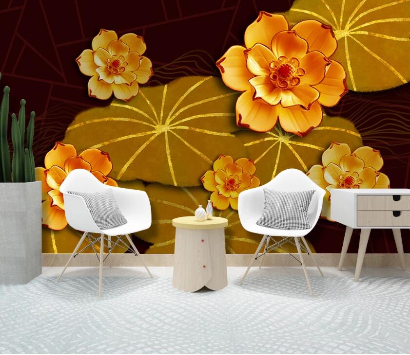3D Golden Lotus WC10 Wall Murals Wallpaper AJ Wallpaper 2