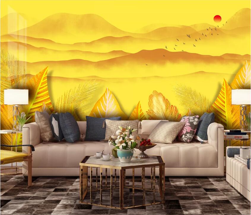 3D Golden Leaves WC85 Wall Murals Wallpaper AJ Wallpaper 2