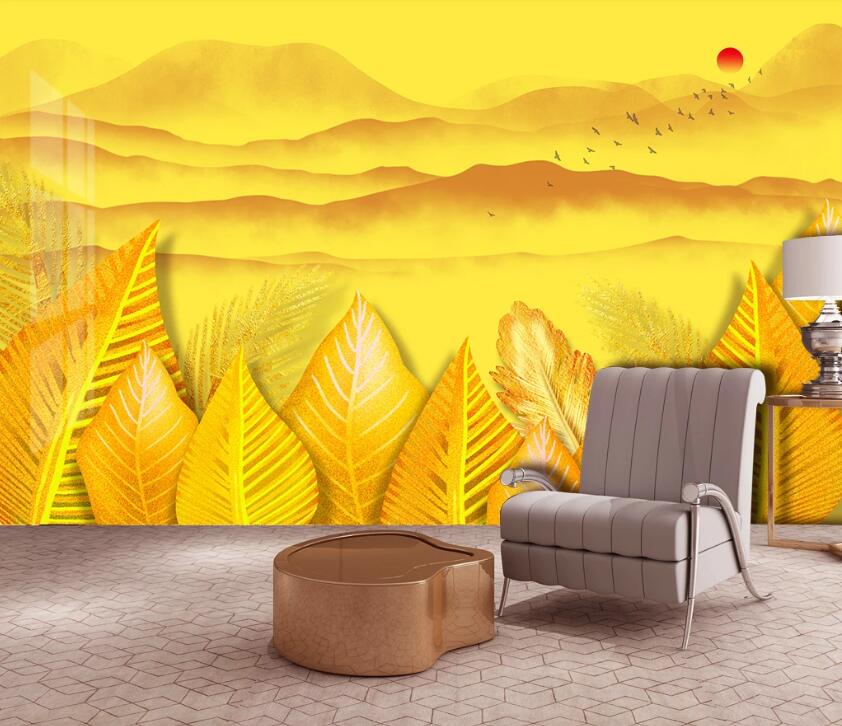 3D Golden Leaves WC85 Wall Murals Wallpaper AJ Wallpaper 2