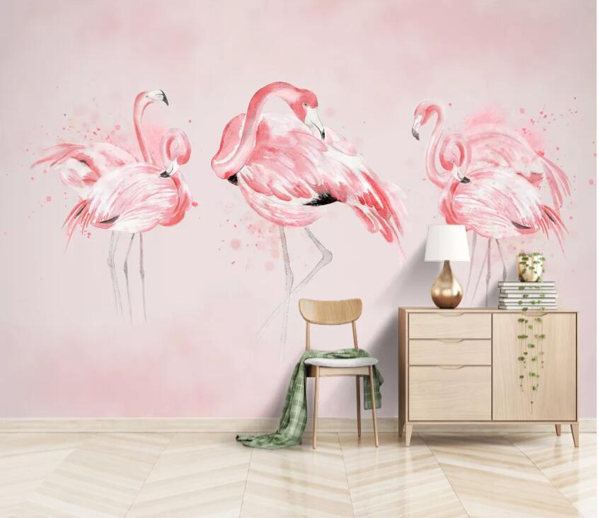 3D Cute Flamingo WC82 Wall Murals Wallpaper AJ Wallpaper 2
