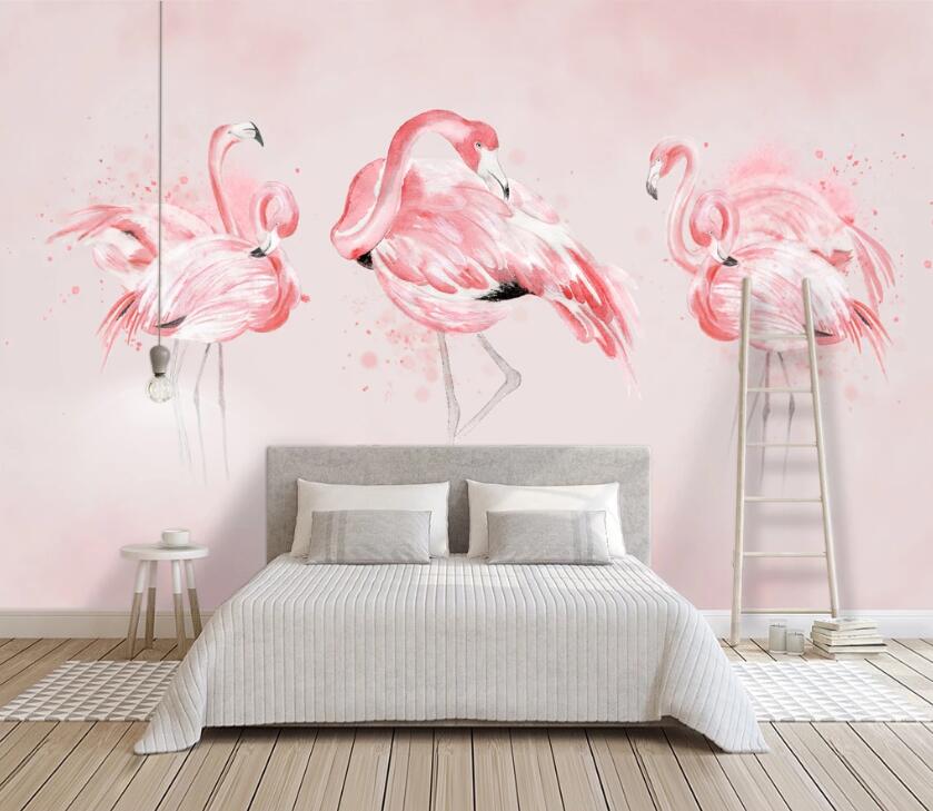 3D Cute Flamingo WC82 Wall Murals Wallpaper AJ Wallpaper 2