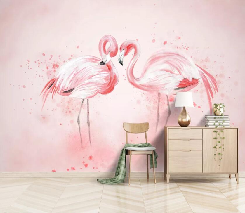 3D Pink Flamingo WC76 Wall Murals Wallpaper AJ Wallpaper 2