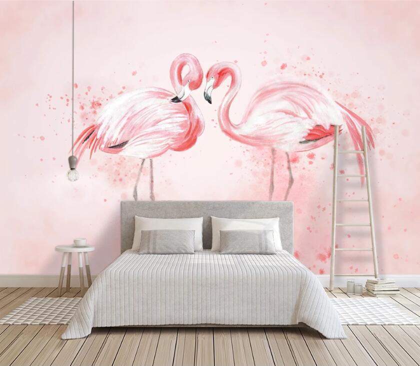 3D Pink Flamingo WC76 Wall Murals Wallpaper AJ Wallpaper 2