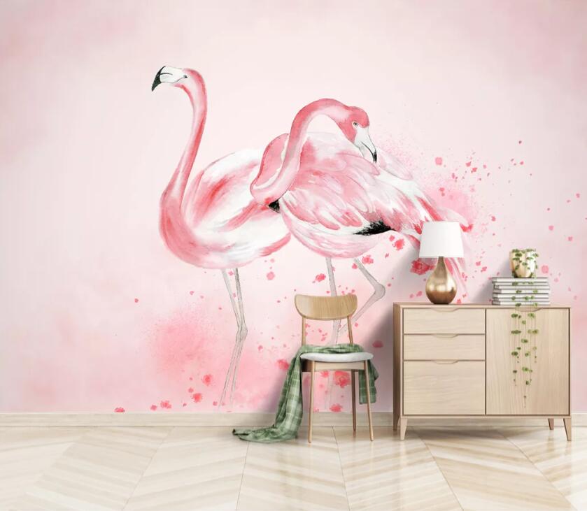 3D Pink Flamingo WC75 Wall Murals Wallpaper AJ Wallpaper 2