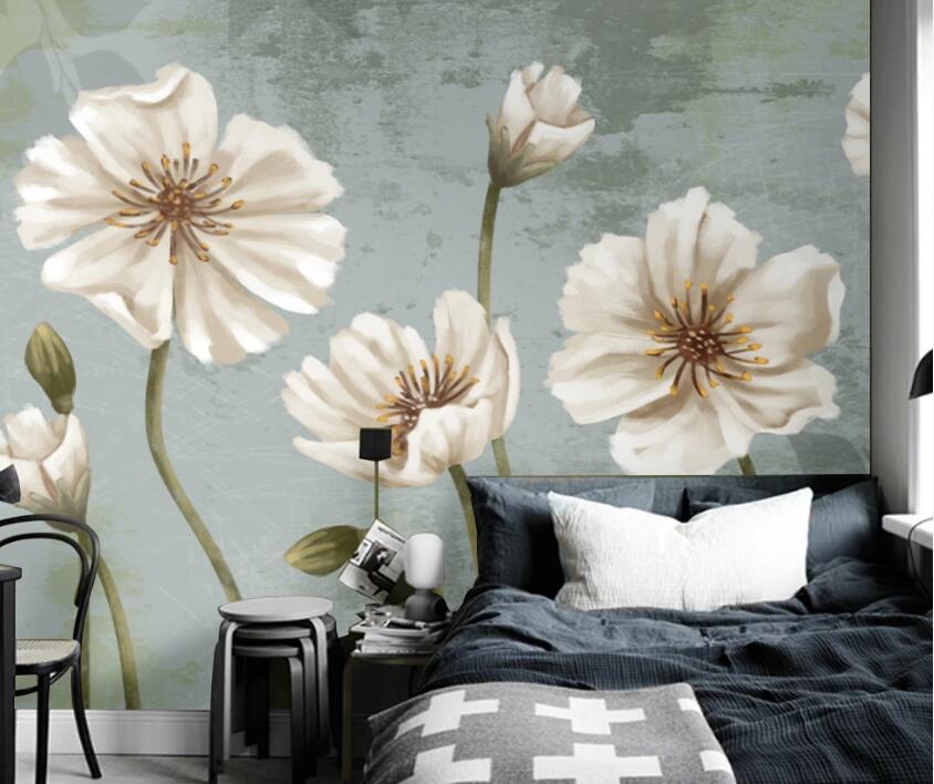 3D White Flowers WC39 Wall Murals Wallpaper AJ Wallpaper 2