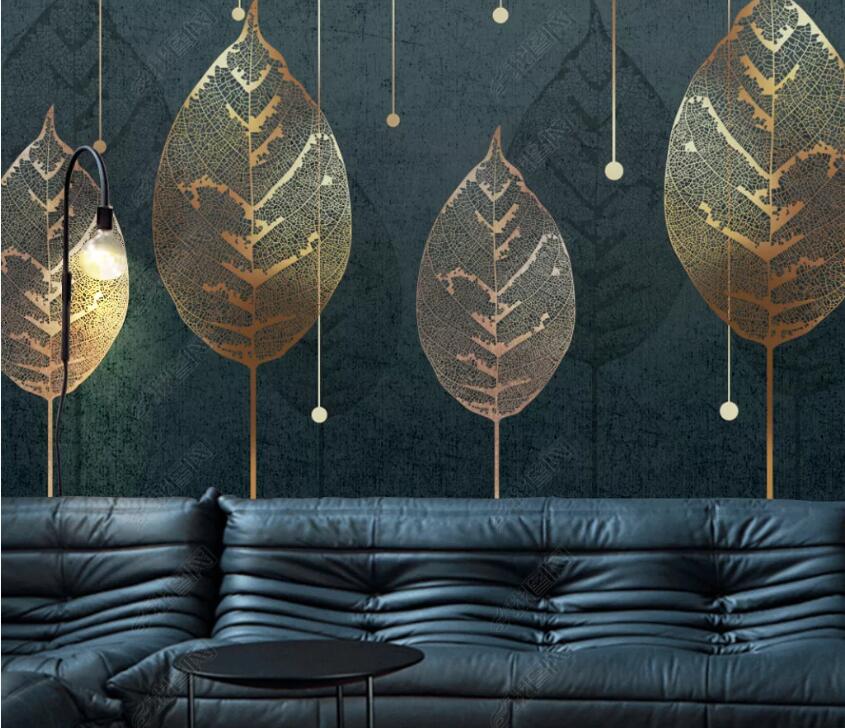 3D Golden Leaves WC25 Wall Murals Wallpaper AJ Wallpaper 2