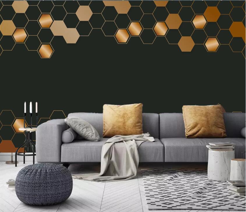 3D Golden Polygon WC95 Wall Murals Wallpaper AJ Wallpaper 2