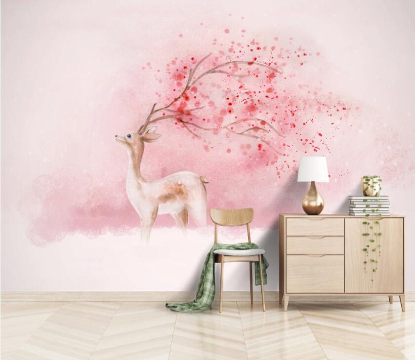 3D Pink Antler WC82 Wall Murals Wallpaper AJ Wallpaper 2