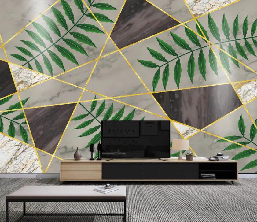 3D Green Leaf Geometric Pattern WC63 Wall Murals Wallpaper AJ Wallpaper 2