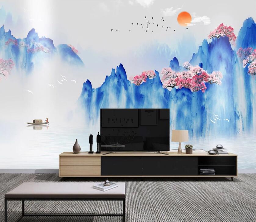 3D Blue Mountain Peak WC62 Wall Murals Wallpaper AJ Wallpaper 2
