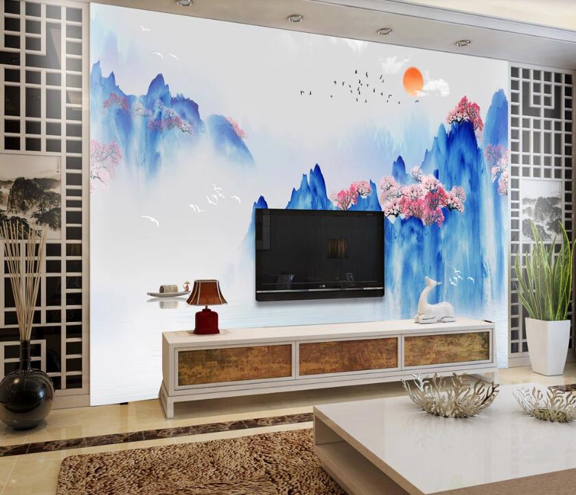 3D Blue Mountain Peak WC62 Wall Murals Wallpaper AJ Wallpaper 2