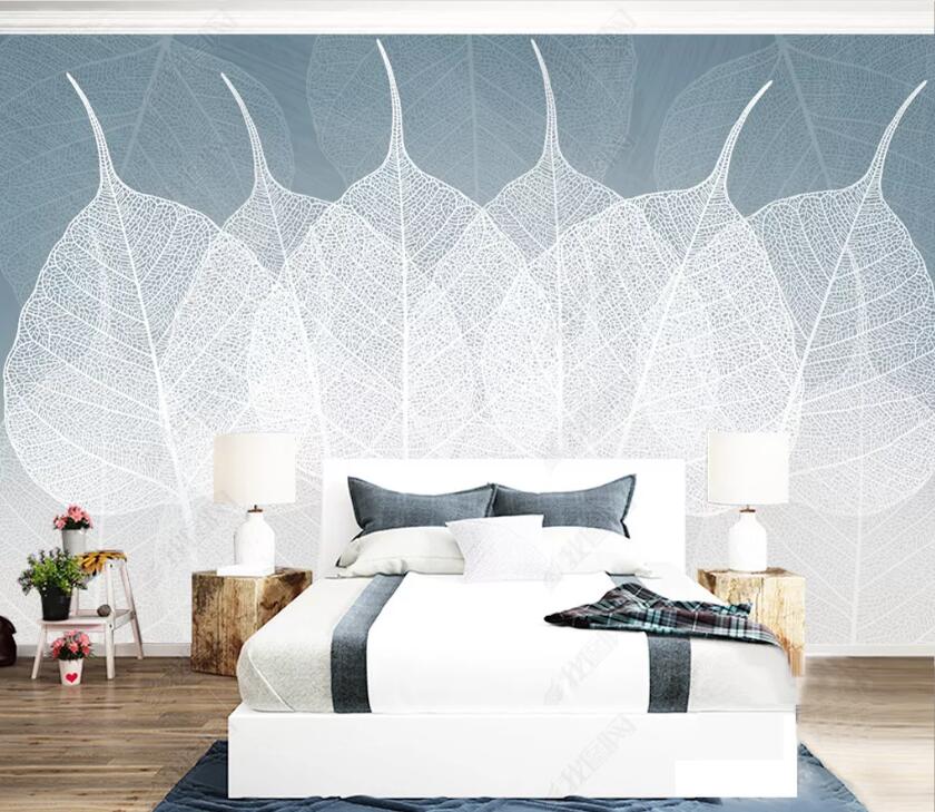 3D White Leaves WC20 Wall Murals Wallpaper AJ Wallpaper 2