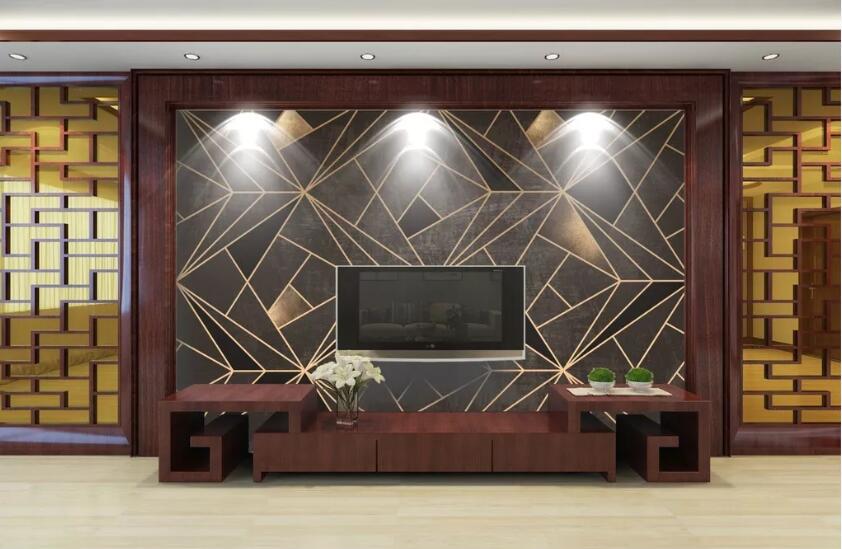 3D Golden Line Geometry WC82 Wall Murals Wallpaper AJ Wallpaper 2
