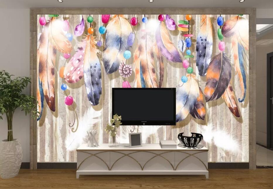 3D Colored Feather WC77 Wall Murals Wallpaper AJ Wallpaper 2