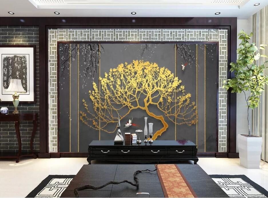 3D Golden Tree WC70 Wall Murals Wallpaper AJ Wallpaper 2