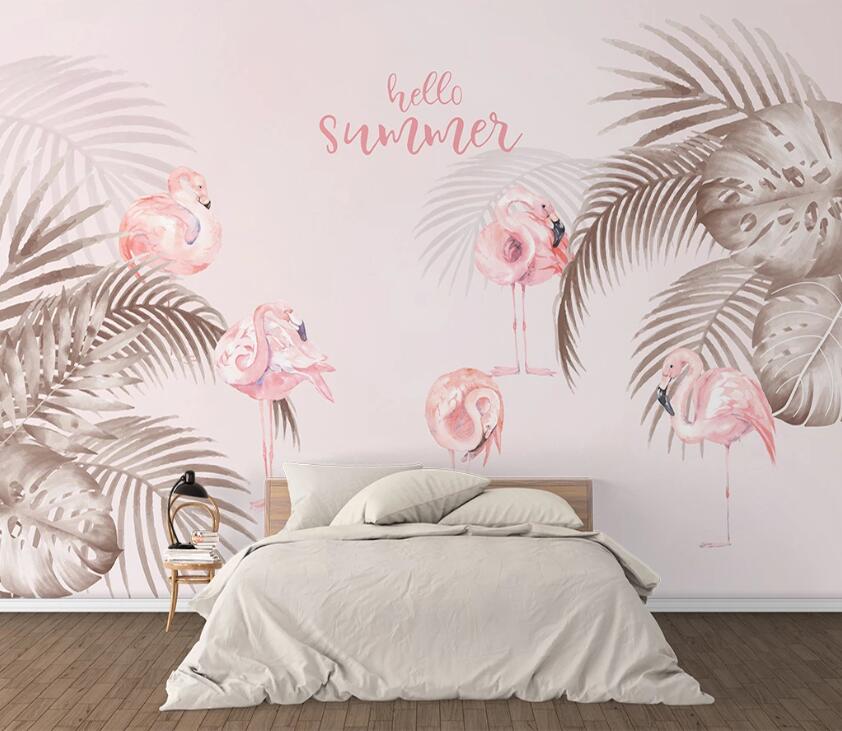 3D Pink Flamingo WC53 Wall Murals Wallpaper AJ Wallpaper 2