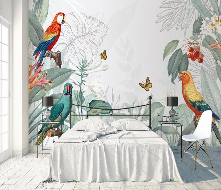 3D Bird Green Leaf WC49 Wall Murals Wallpaper AJ Wallpaper 2