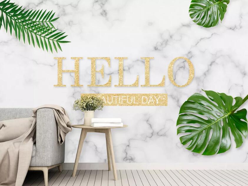 3D Green Leaf WC35 Wall Murals Wallpaper AJ Wallpaper 2