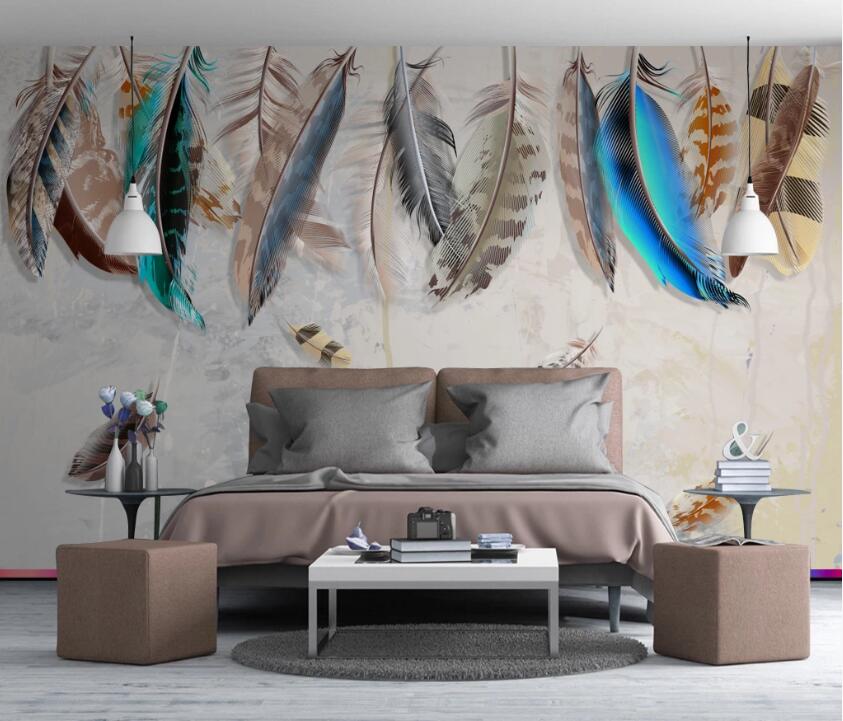 3D Colored Feather WC23 Wall Murals Wallpaper AJ Wallpaper 2