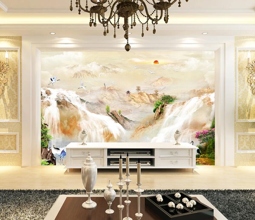 3D Golden Waterfall WC12 Wall Murals Wallpaper AJ Wallpaper 2