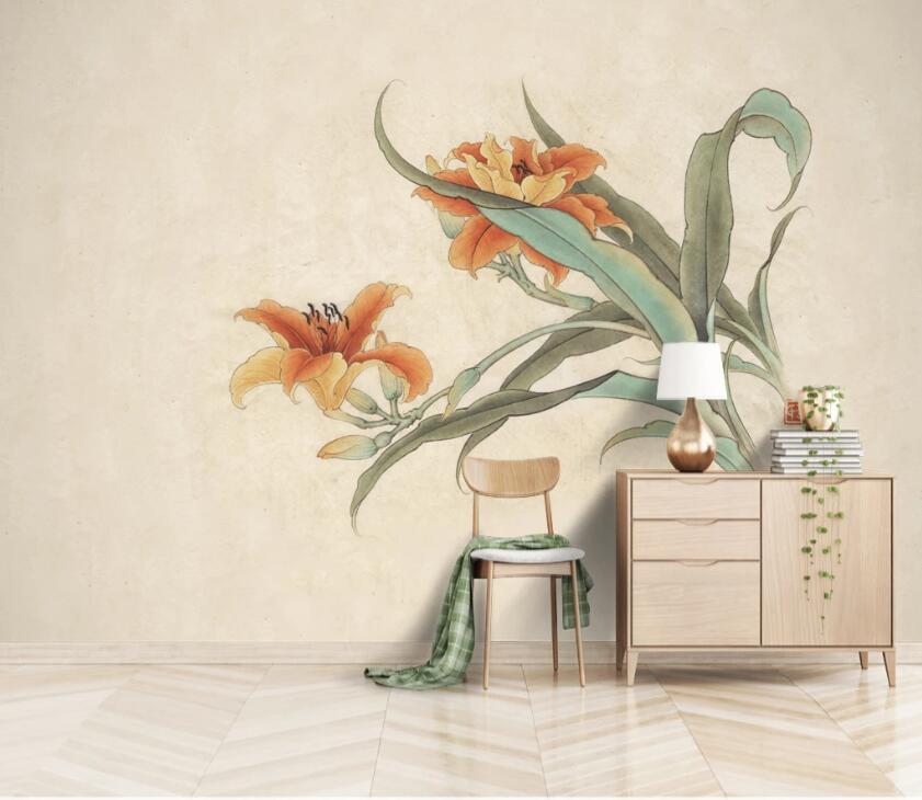 3D Orange Flower WC2669 Wall Murals