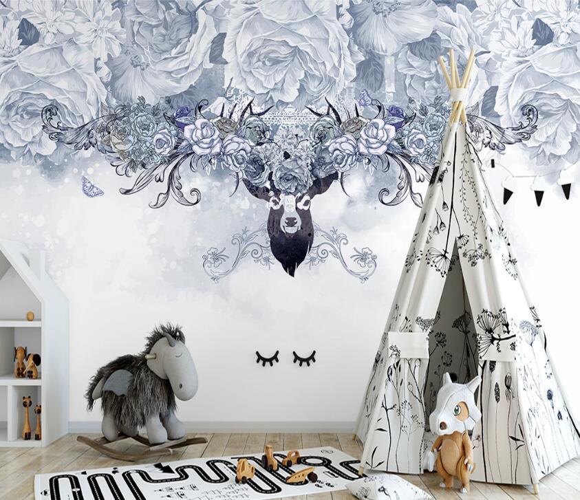 3D Antler Flower WC47 Wall Murals Wallpaper AJ Wallpaper 2